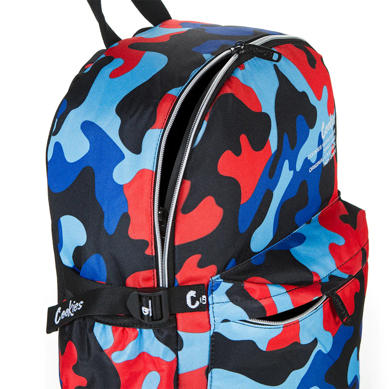 Cookies Off The Grid Smell Proof Backpack Blue and Red Camo Zipper