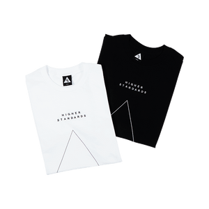 Higher Standards T-Shirt - Embroidered Triangle Black and White