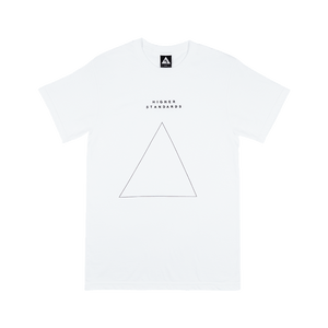 Higher Standards T-Shirt - Embroidered Triangle White
