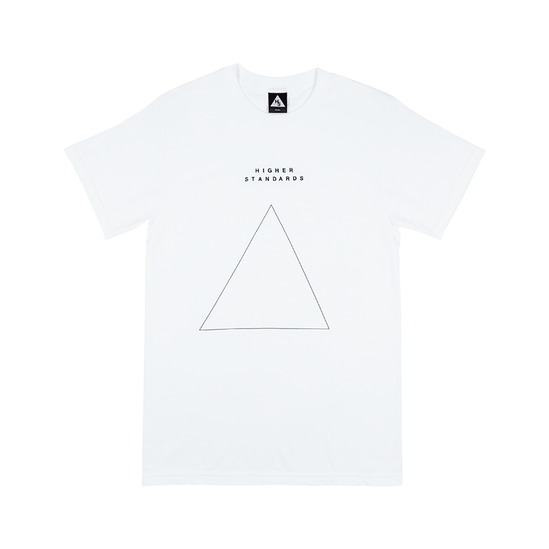 Higher Standards T-Shirt - Embroidered Triangle White
