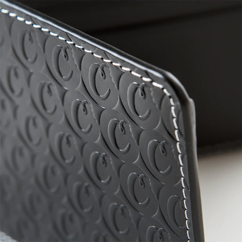 Cookies Embossed Billfold Leather Wallet Black Cookies Logo Close Up